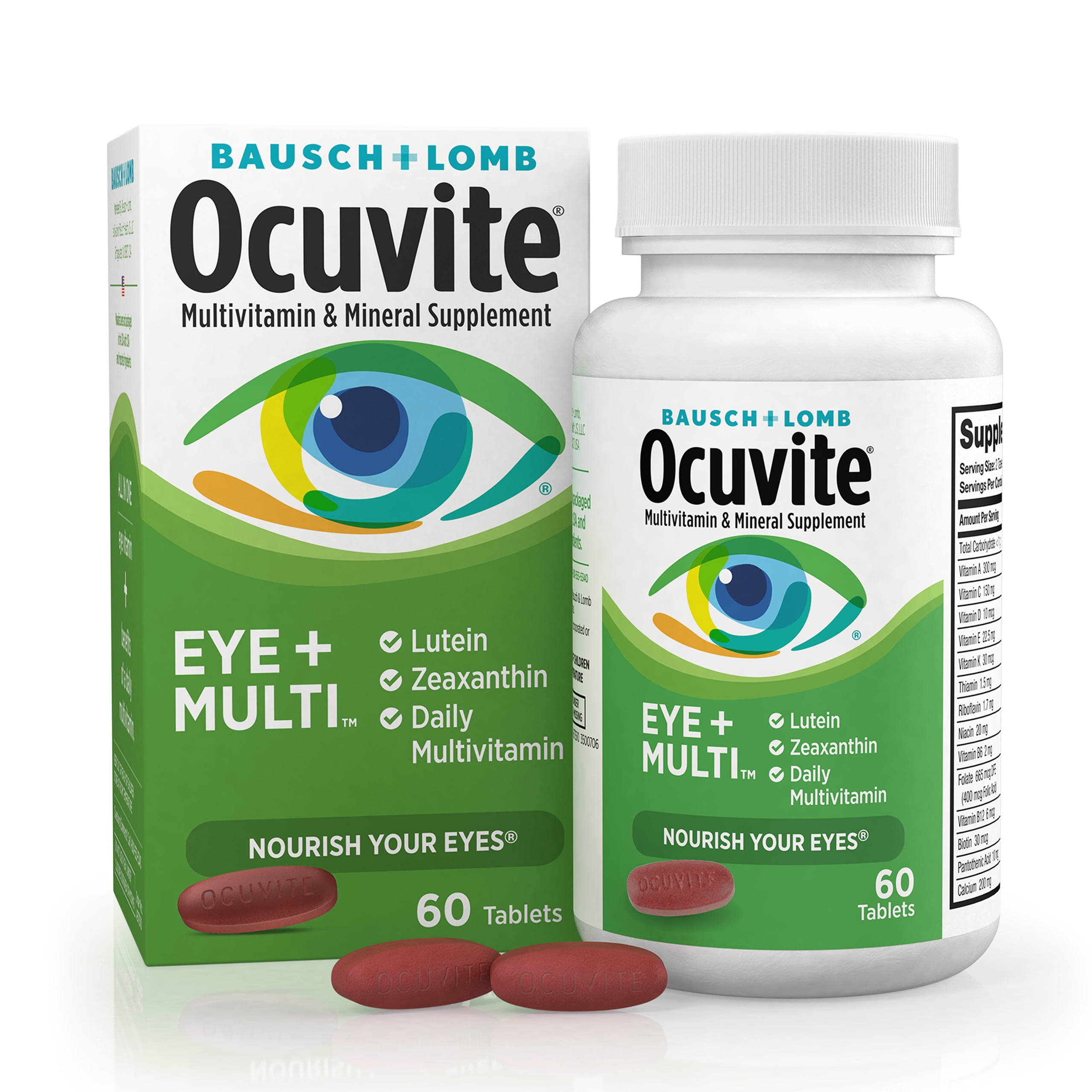 Ocuvite Eye Multivitamin + Supplement, Contains Zinc, Vitamins A, B6 ...