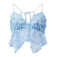 thumbnail image 5 of Crop Camisole Tops for Women Deep V Neck Spaghetti Strap Ruffle Flowy Backless Cami Tank Top Y2k Going out Tops, 5 of 6