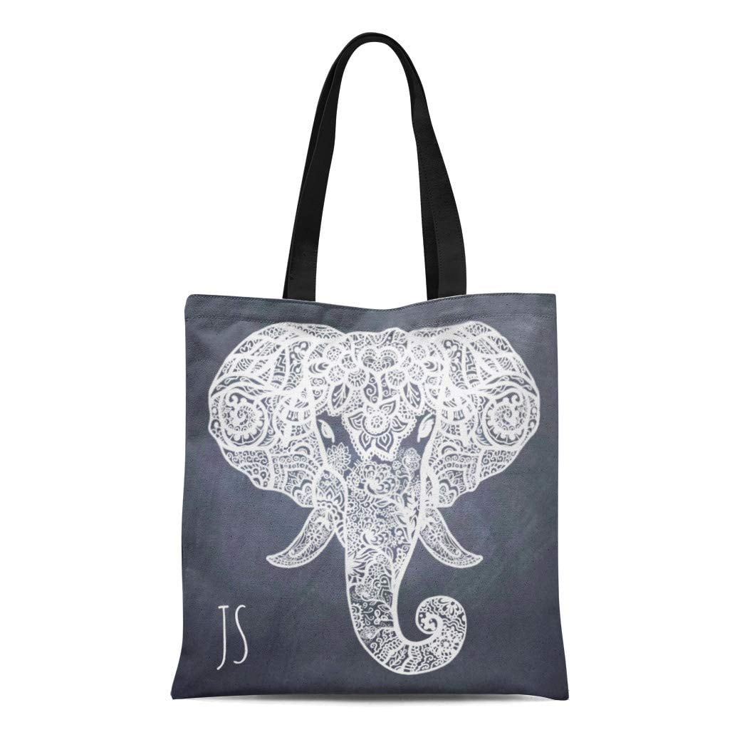 Laddke Canvas Tote Bag Ethnic Henna Elephant Head Chalkboard White Mehndi Tribal Tattoos Reusable Handbag Shoulder Grocery Shopping Bags Walmart Com Walmart Com