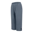 thumbnail image 2 of Women's Solid Color Cotton Linen Capri Pants, Elastic High Waist Wide Leg Rolled Hem Capris for Women, Loose Summer Casual Capri Pants with Side and Back Pockets Navy XXXL, 2 of 4