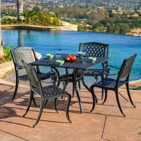 Christopher Knight Home Outdoor Cayman 5 Piece Cast Aluminum Black Christopher Knight Home Outdoor Cayman 5 Piece Cast Aluminum Black Sand Dining Set By