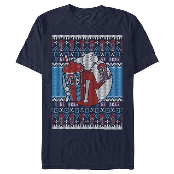 Men's ICEE Bear Ugly Sweater  Graphic Tee Navy Blue Large