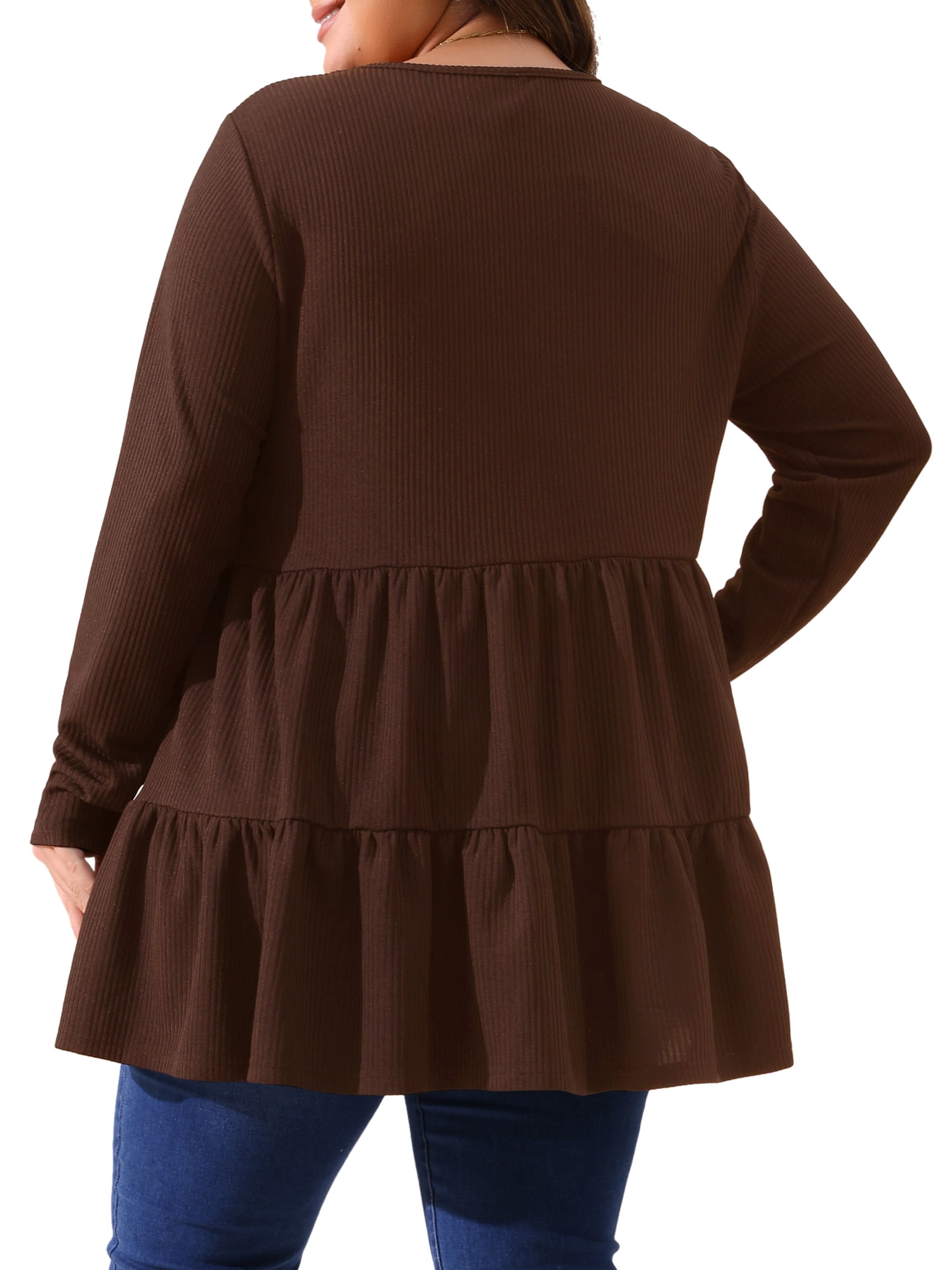 DARING DIVA Women's Plus Babydoll Crew Neck Casual Loose Peplum Tops 2X Brown