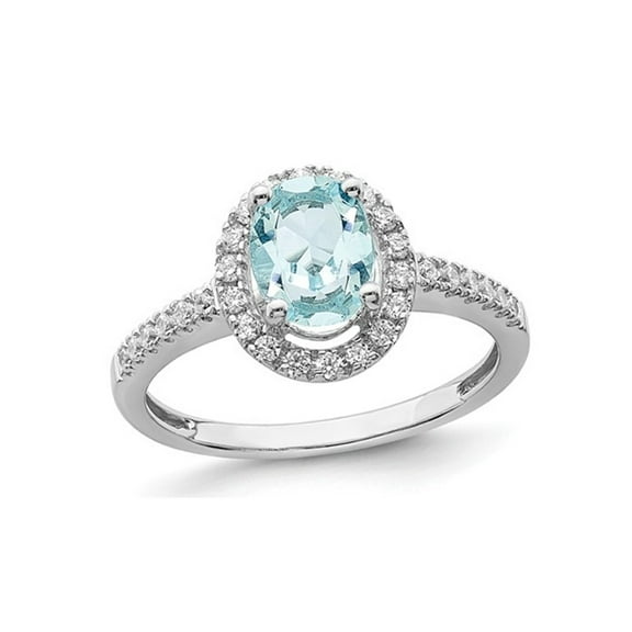 1.00 Carat (Ctw) Natural Aquamarine Ring in 14K White Gold with Diamonds