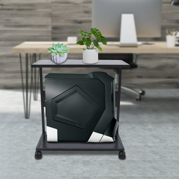 Computer Tower Stand, PC Stand 2-Tier CPU Stand with Lockable Wheels Under Desk Fits Most PC (Black )