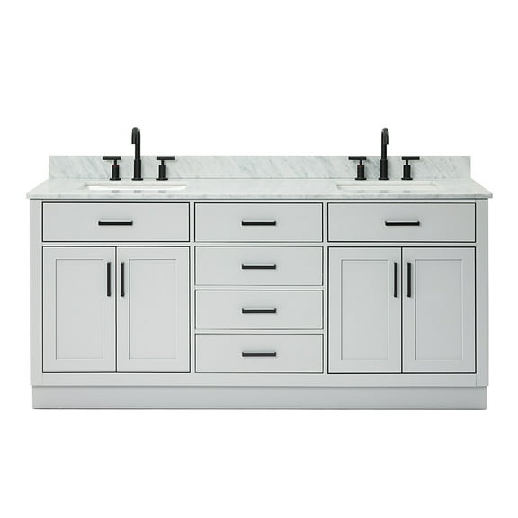 Ariel Hepburn 73 In. Double Rectangle Sink Vanity With Carrara White Countertop In Grey