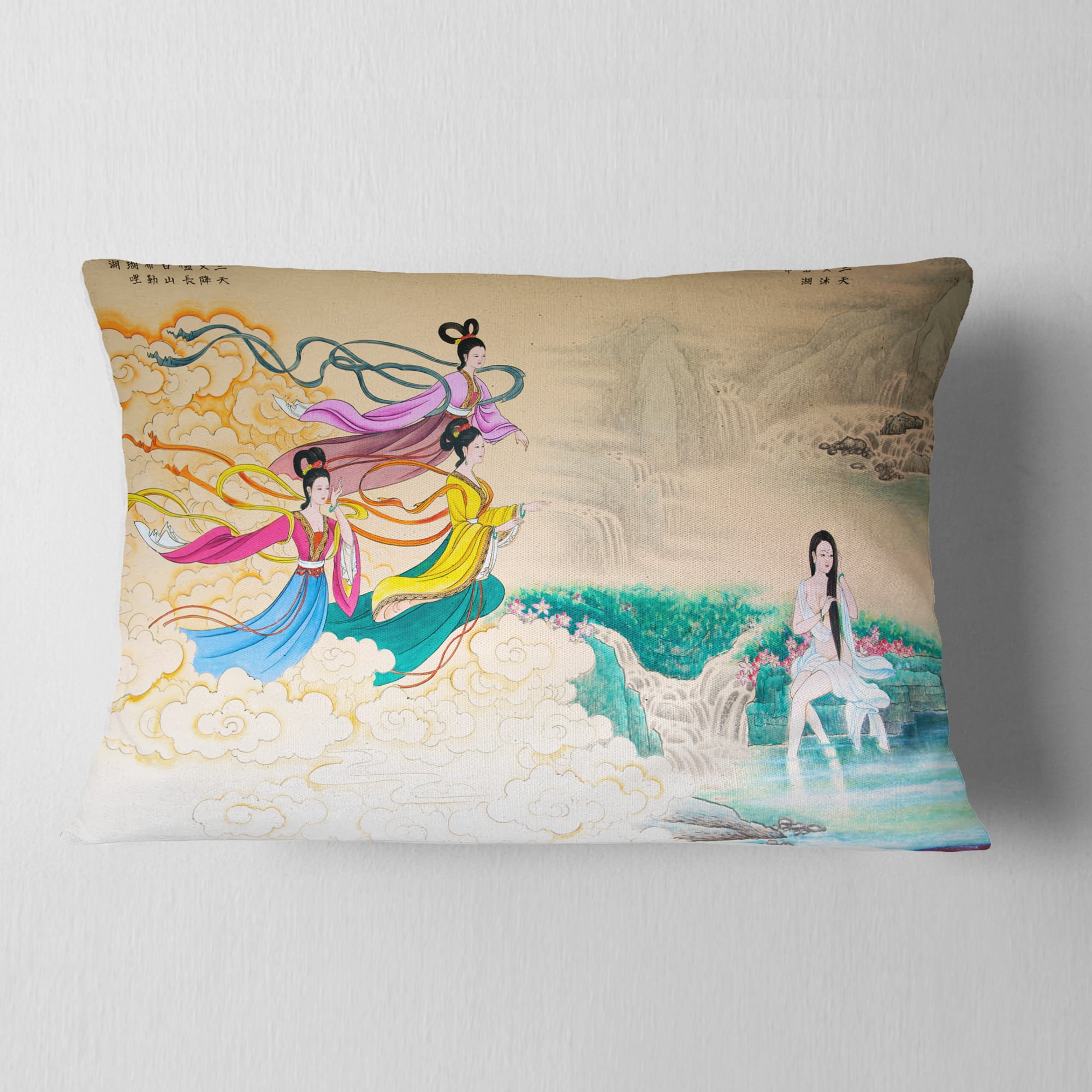 Designart Classical Chinese Painting - Abstract Throw Pillow - 12x20