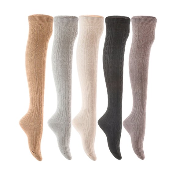 Lian LifeStyle Women's 5 Pair Adorable Comfortable Soft Thigh High Over Knee High Cotton Socks Size 6-9 L1024 Beige,Light Grey,Cream,Black,Dark Grey
