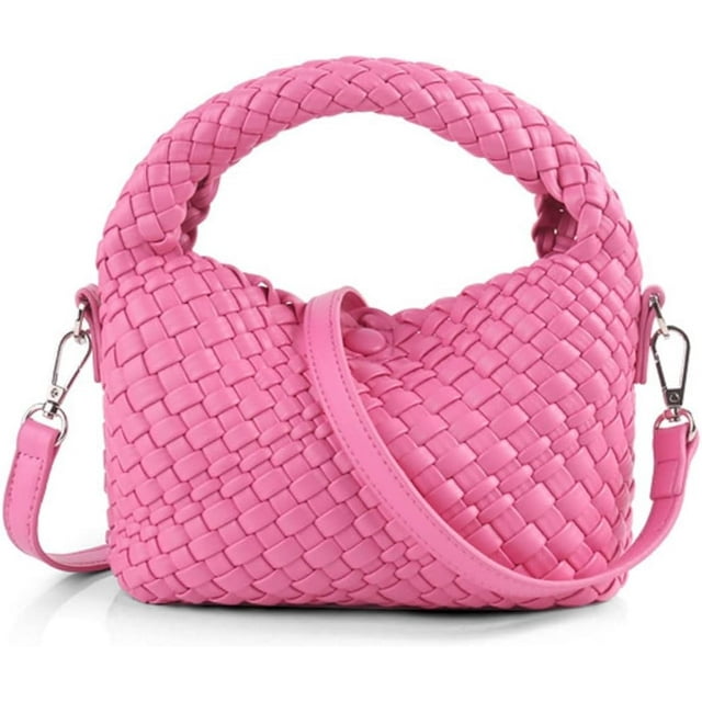 LHSHID Women Woven Tote Small Crossbody Bag, Weave Quilted Purse Square Shoulder Bag Woven Handbag with Detachable Strap