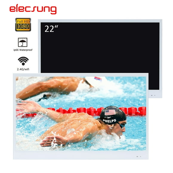 Elecsung 22" inches Smart White Color LED TV Waterproof Bathroom Television IP66 Shower TV ATSC Tuner WiFi