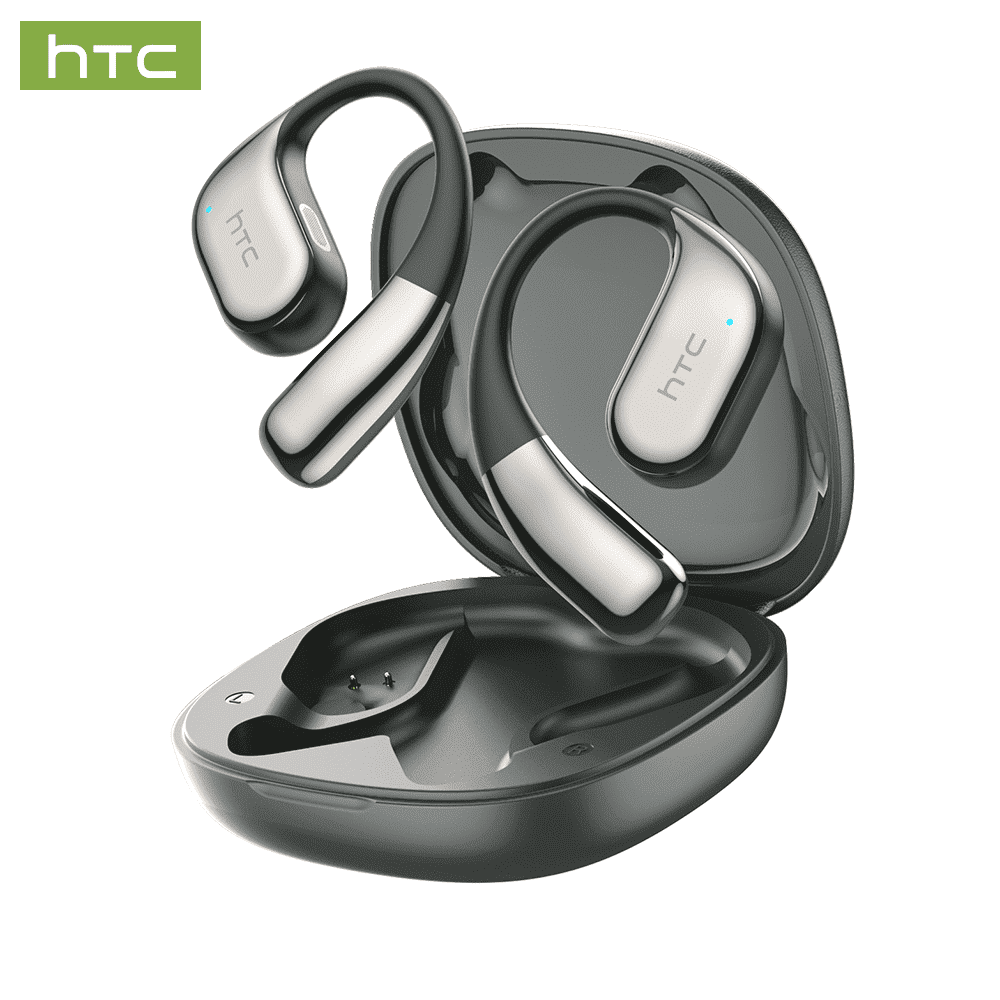 HTC NE39 Wireless Bluetooth 6.0 Open-Ear Earbuds, AI Translator, Noise-Cancelling Headphones, 130+ Languages, 40H Playtime, IPX5 Waterproof, Black+Earbud Case