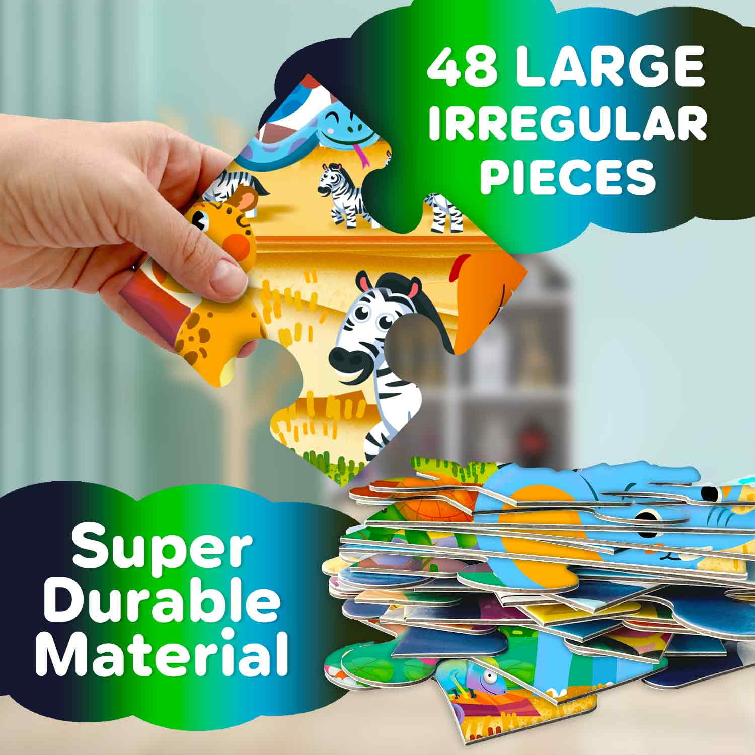 Quokka Floor Puzzles for Kids 3-6 –  African Safari Animals Learning Toys – 48 Large Pieces Puzzles for Toddlers