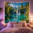 thumbnail image 2 of Cascading Waterfall Into Turquoise Pool in Forest Mountains, Serene Photographic for Nature Lovers, Landscape Wall Art Decor, Housewarming Gift, Tapestry Wall Hanging for Living Room and Bedroom, 2 of 7