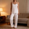 thumbnail image 4 of QIbmong Summer Pajama Sets for Women Polka Dot Sleeveless Nightwear Camisole Tops Loose Pants Casual Soft Pjs Outfits(White,XL), 4 of 5