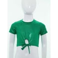 thumbnail image 2 of inlzdz Girls Metallic Shiny Hip Hop Jazz Dance Crop Top Performance Glitter T-Shirt Disco Party Dancewear Dark Green 130, 2 of 7