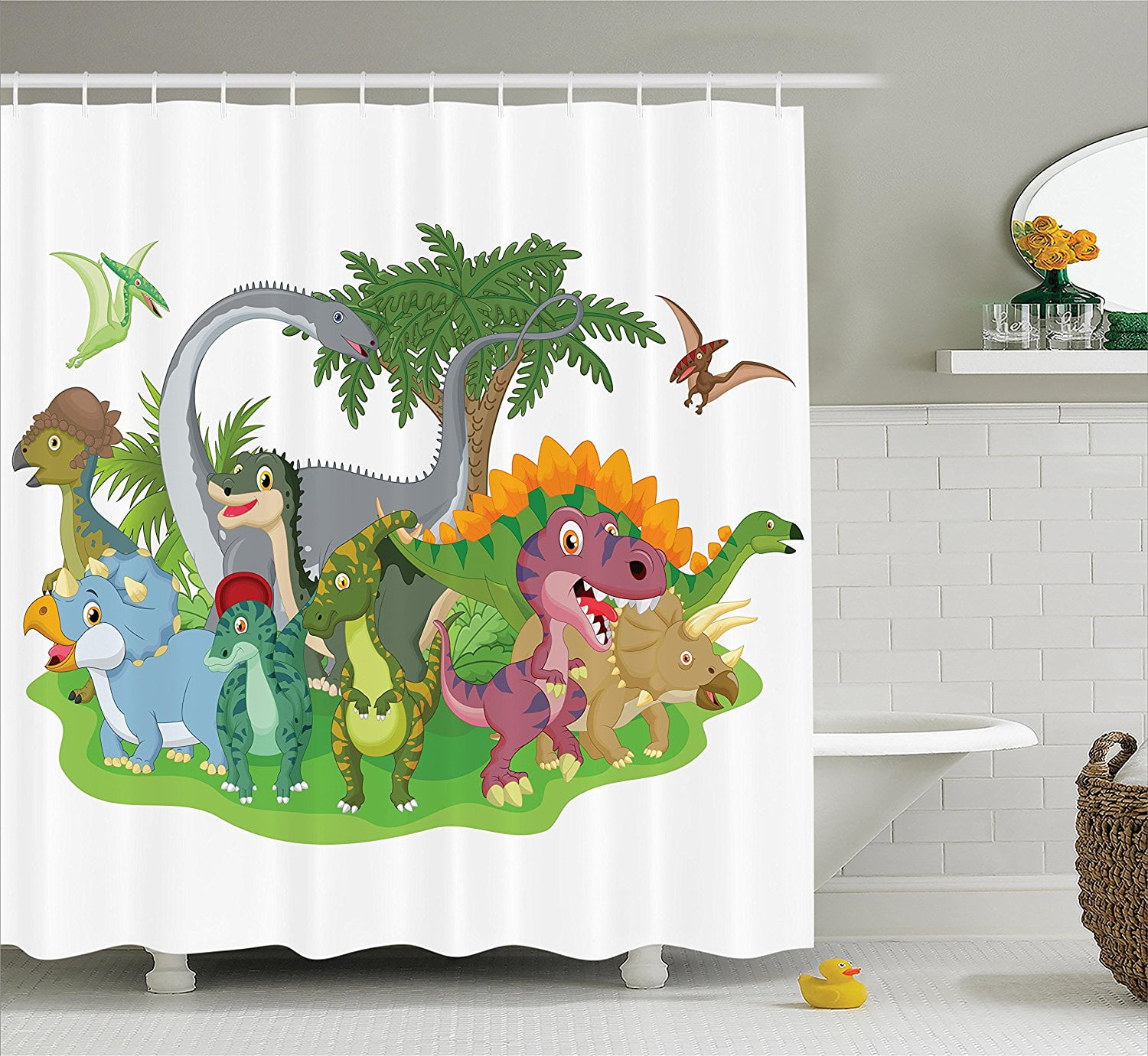 Danger Jurassic Dinosaur Waterproof Fabric Shower Curtain Liner Bath Accessory 