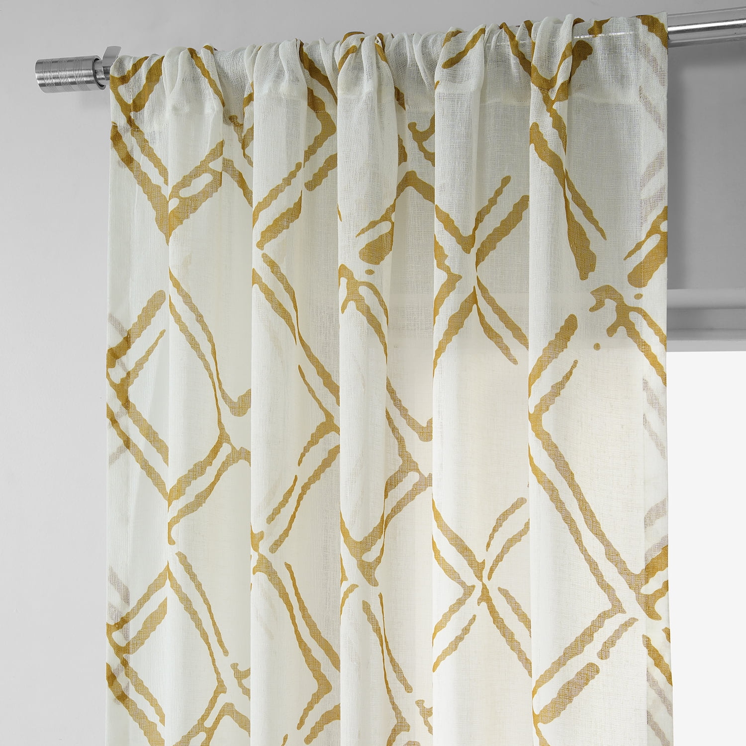 Normandy Gold Printed Faux Linen Sheer Curtain (1 Panel), Normandy Gold, 50W X 96L
