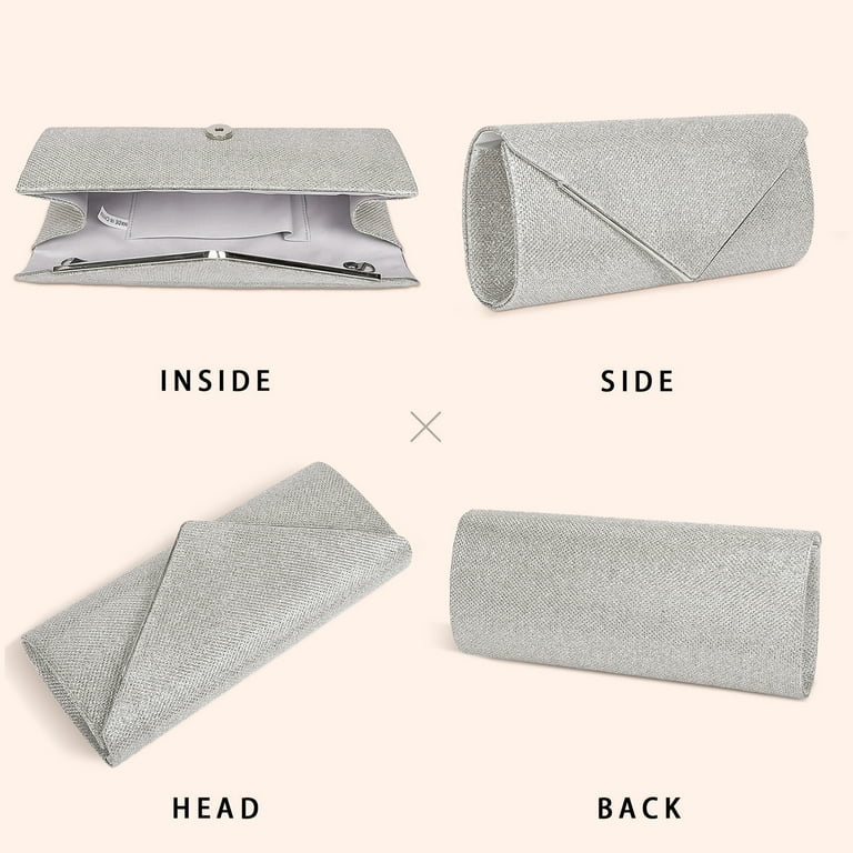 DAKOMM Evening Clutch, Silver Glitter Envelope Bag photo 5