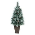 thumbnail image 3 of Nearly Natural 3.5' Frosted Tip Pine Artificial Christmas Tree in Planter, Prelit with 50 Clear Lights, 3 of 6