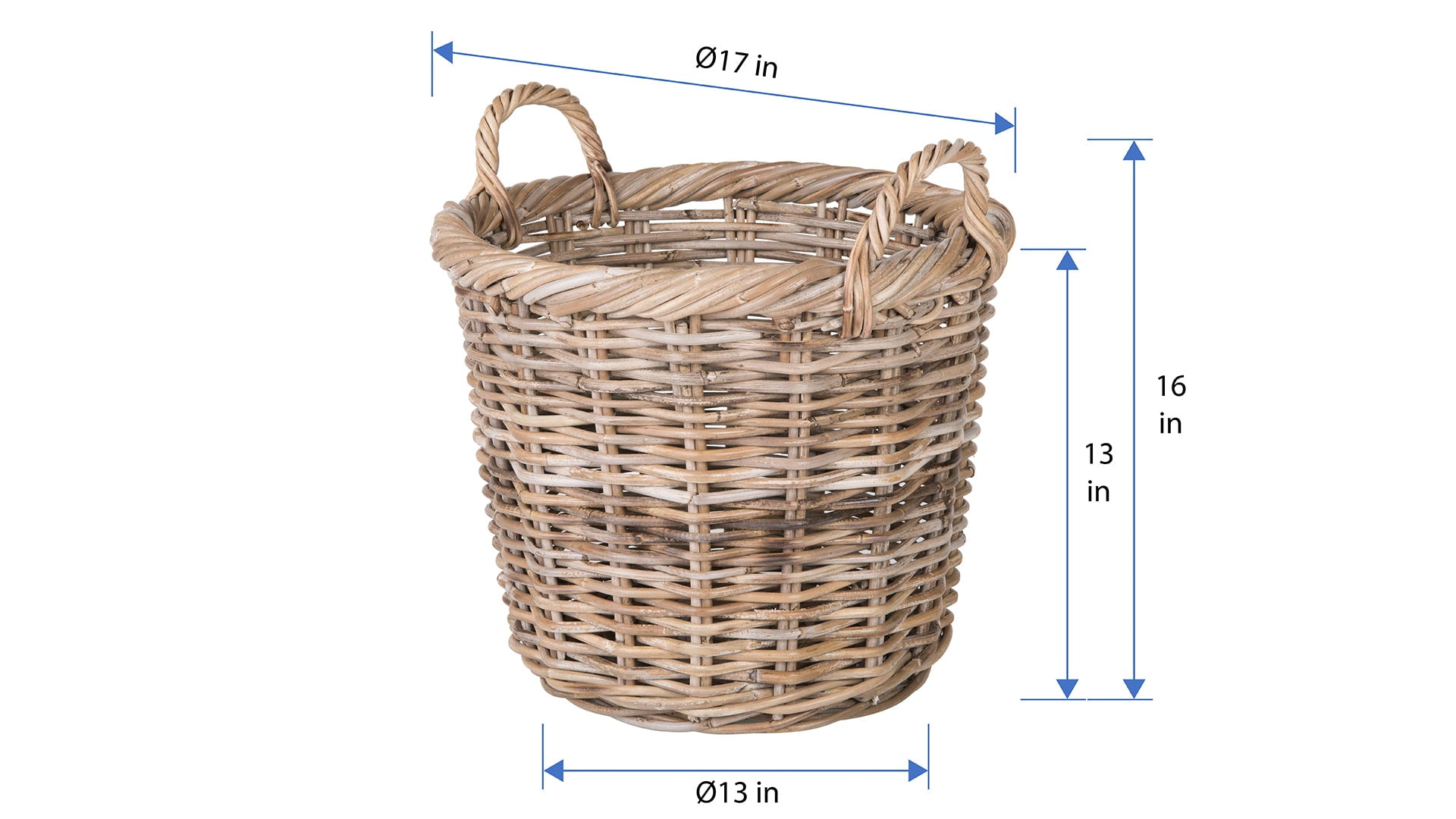 Kouboo Rattan Round Basket &, Nursery, Handwoven with Handles, Organizer, Indoor & Outdoor Planter Basket Gray-Brown