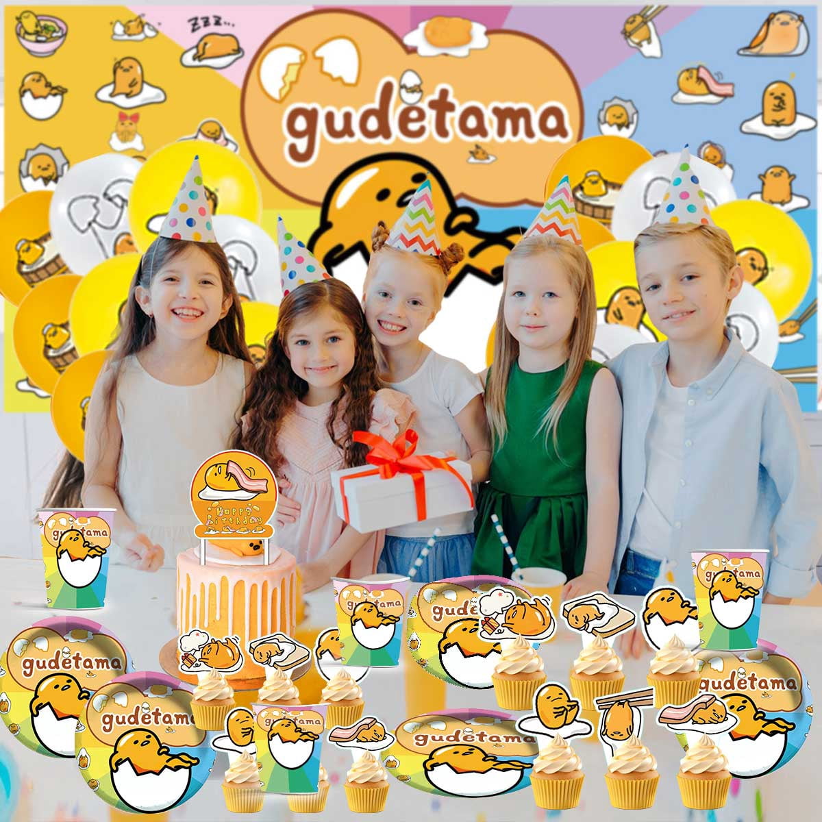 Gudetama Lazy Egg Party Supplies Latex Balloons Decor Banner Backdrop Kit Birthday Decorations