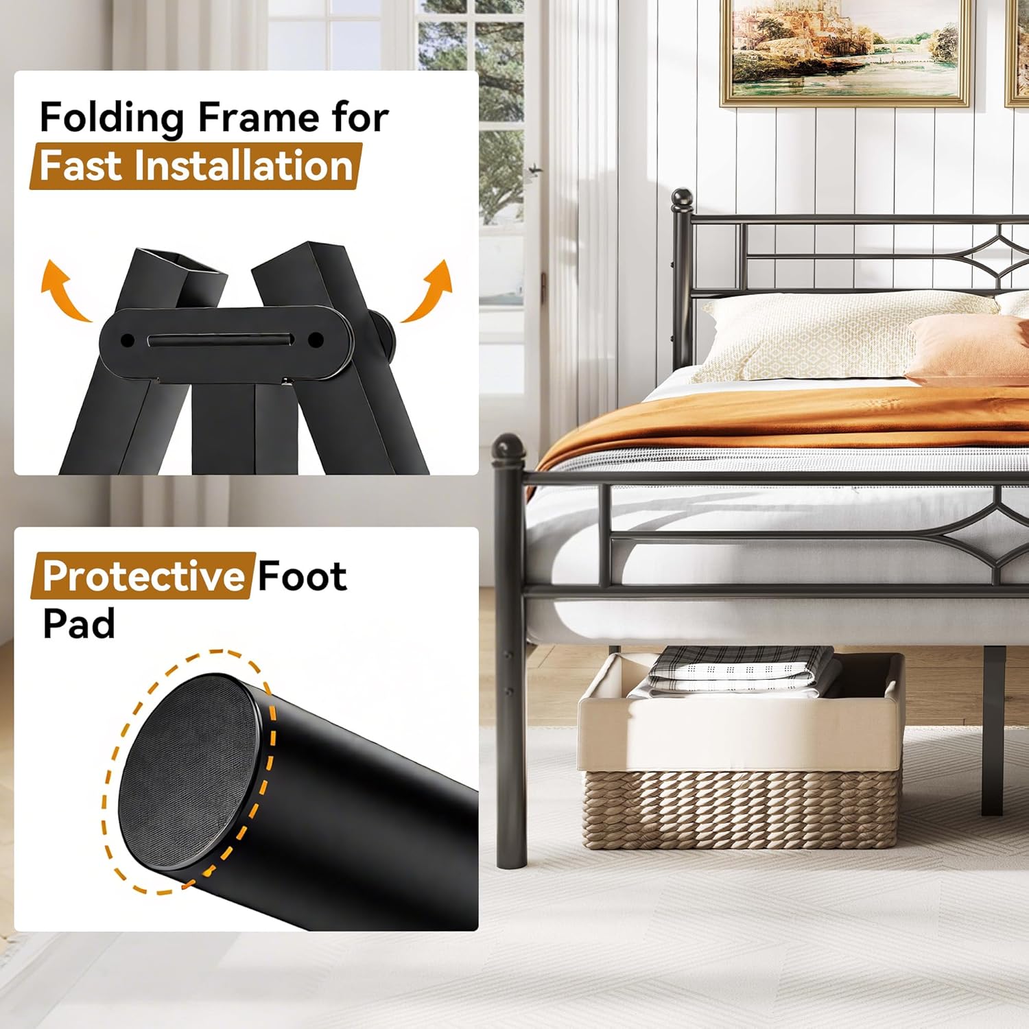 Sailvan Queen Bed Frame with Headboard, Black photo 7