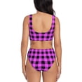 thumbnail image 3 of Kdxio Purple Black Buffalo Plaid Print Women's 2 Piece High Waisted Wrap Spaghetti Strap Summer Swimsuit Bikini Set-Medium, 3 of 7