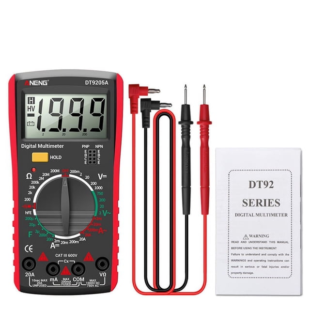 Multímetro digital ANENG DT9205A, comprobador de transistores CA/CC, medidor de prueba NCV eléctrico, rango automático analógico profesional, rojo
