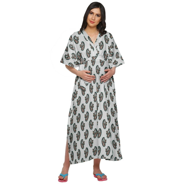 Moomaya Kimono Kaftan de Maternité en Coton pour Femmes Longue Robe Maxi Vêtements