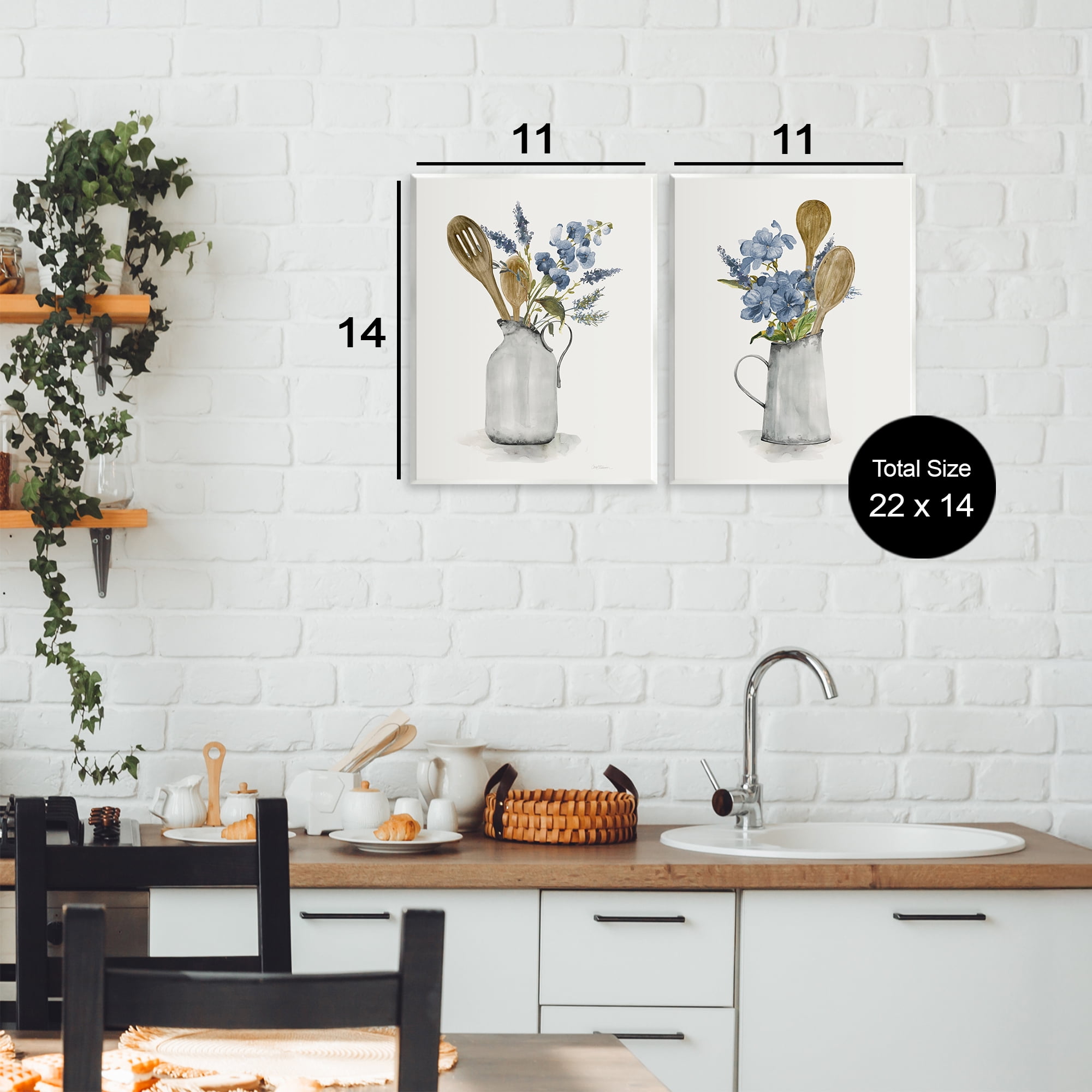 Stupell Industries Kitchen Pitcher Bouquets 2 Piece Wall Plaque Art Set, design by Carol Robinson