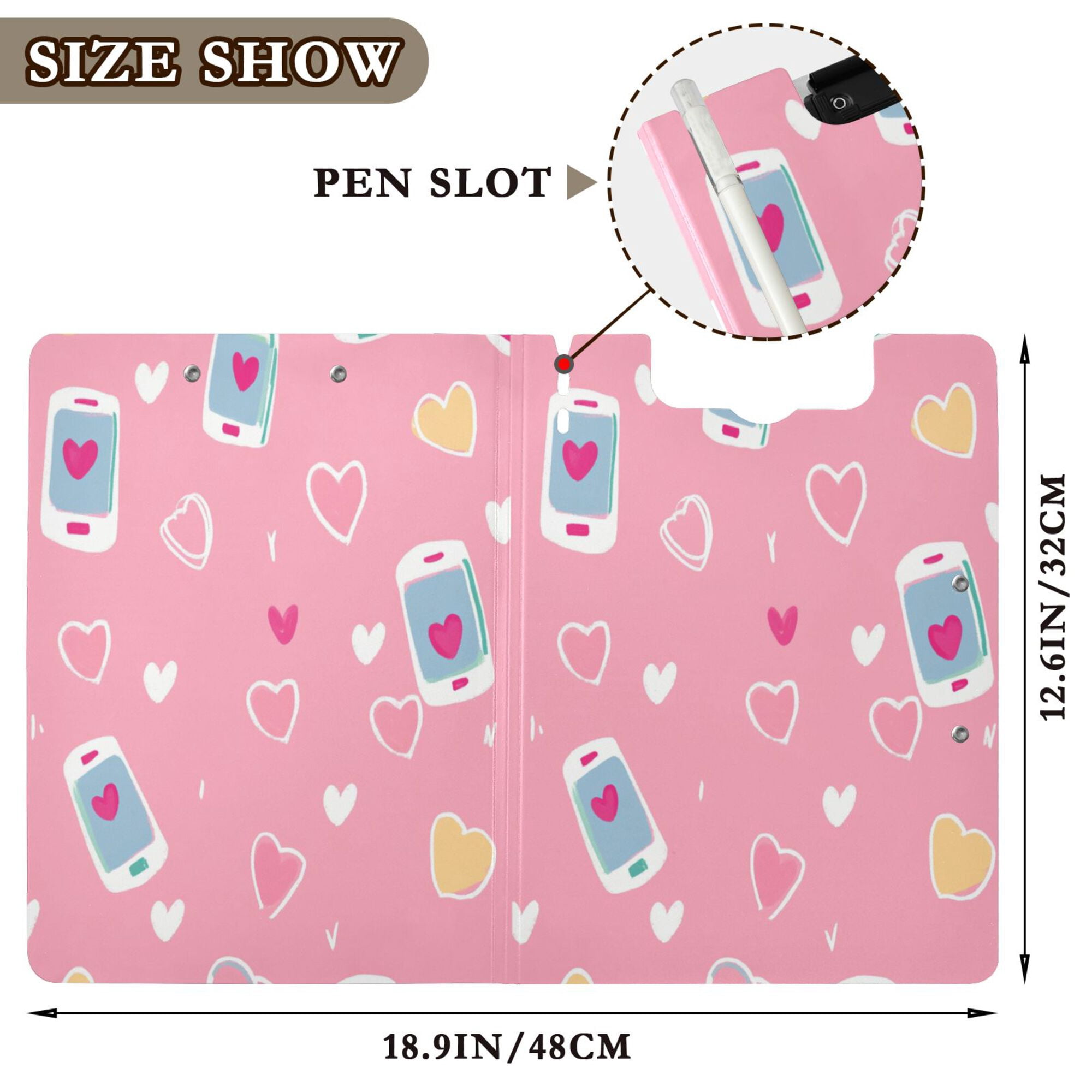 FORMRS A4 Clipboard Folder with Pen Holder Horizontal Foldable School Office Binder, Love Connection