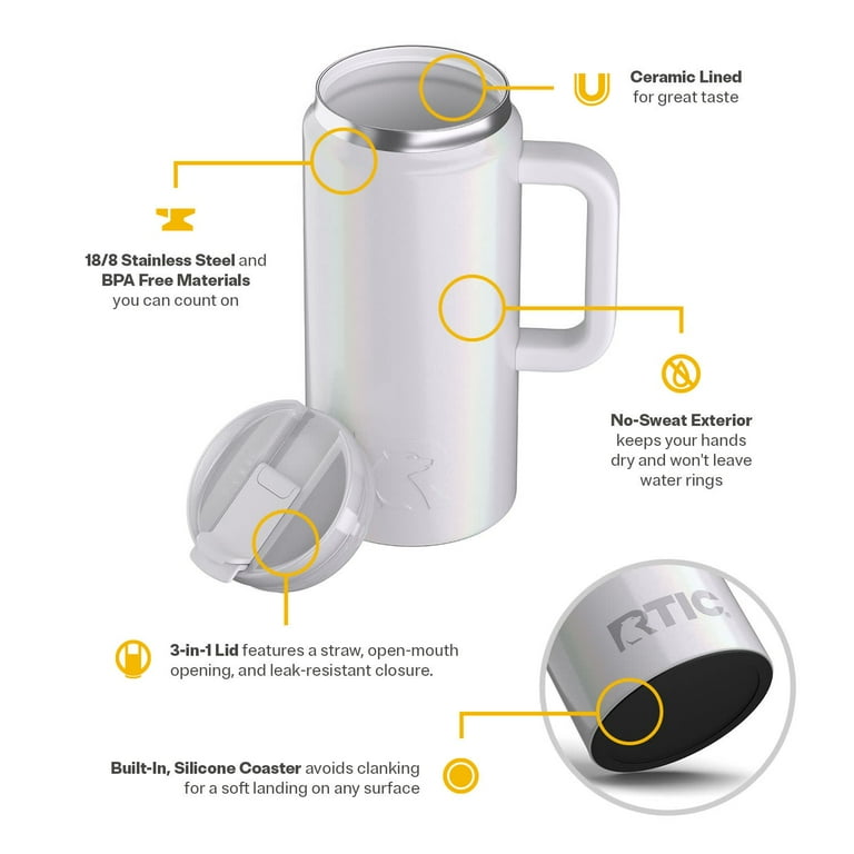 RTIC 64oz Ceramic Lined Tumbler, Insulated, Stainless Steel