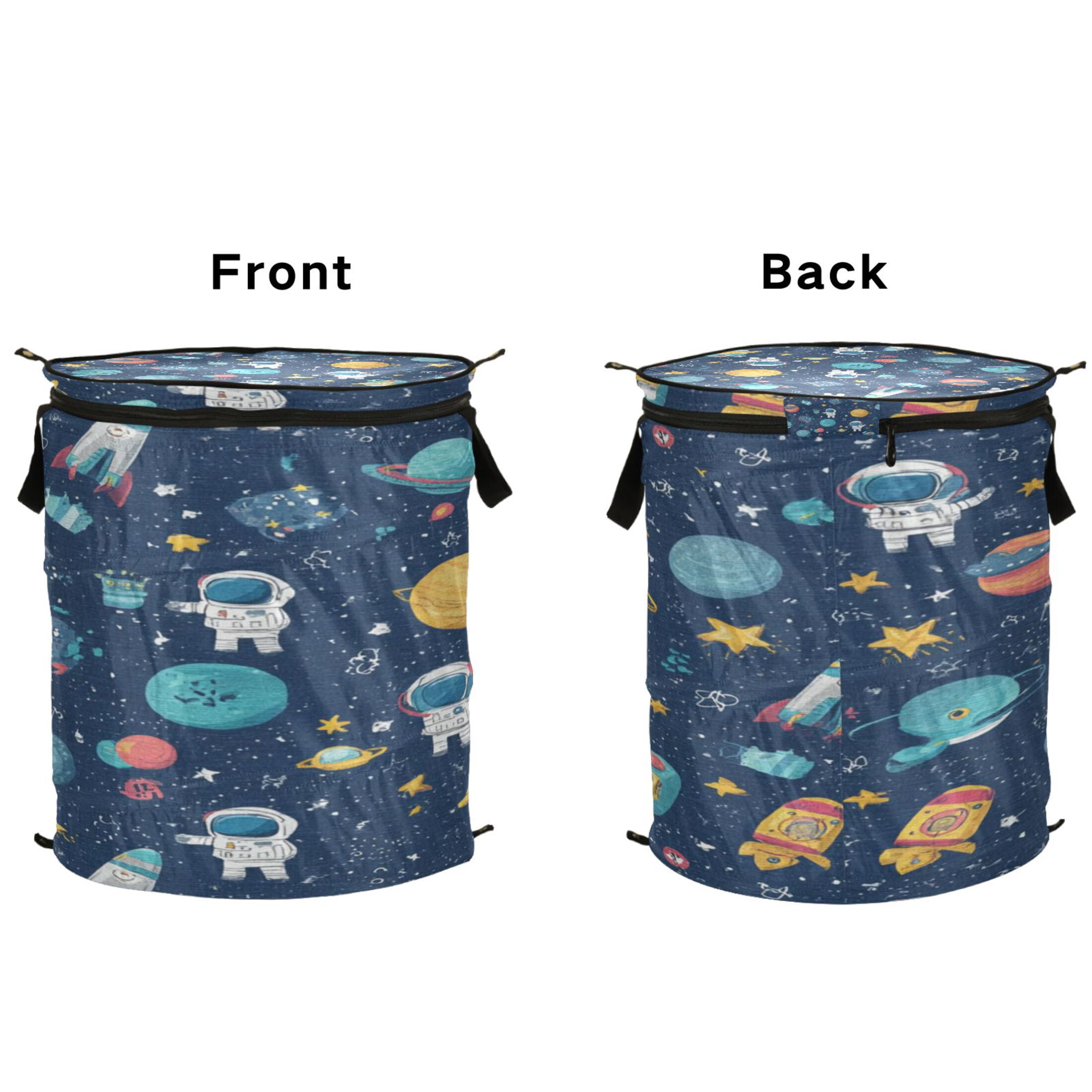 Wobogo Space Themed Foldable Laundry Baskets with Carry Handle Zipper Closure Travel Bathroom College Dorm Essentials