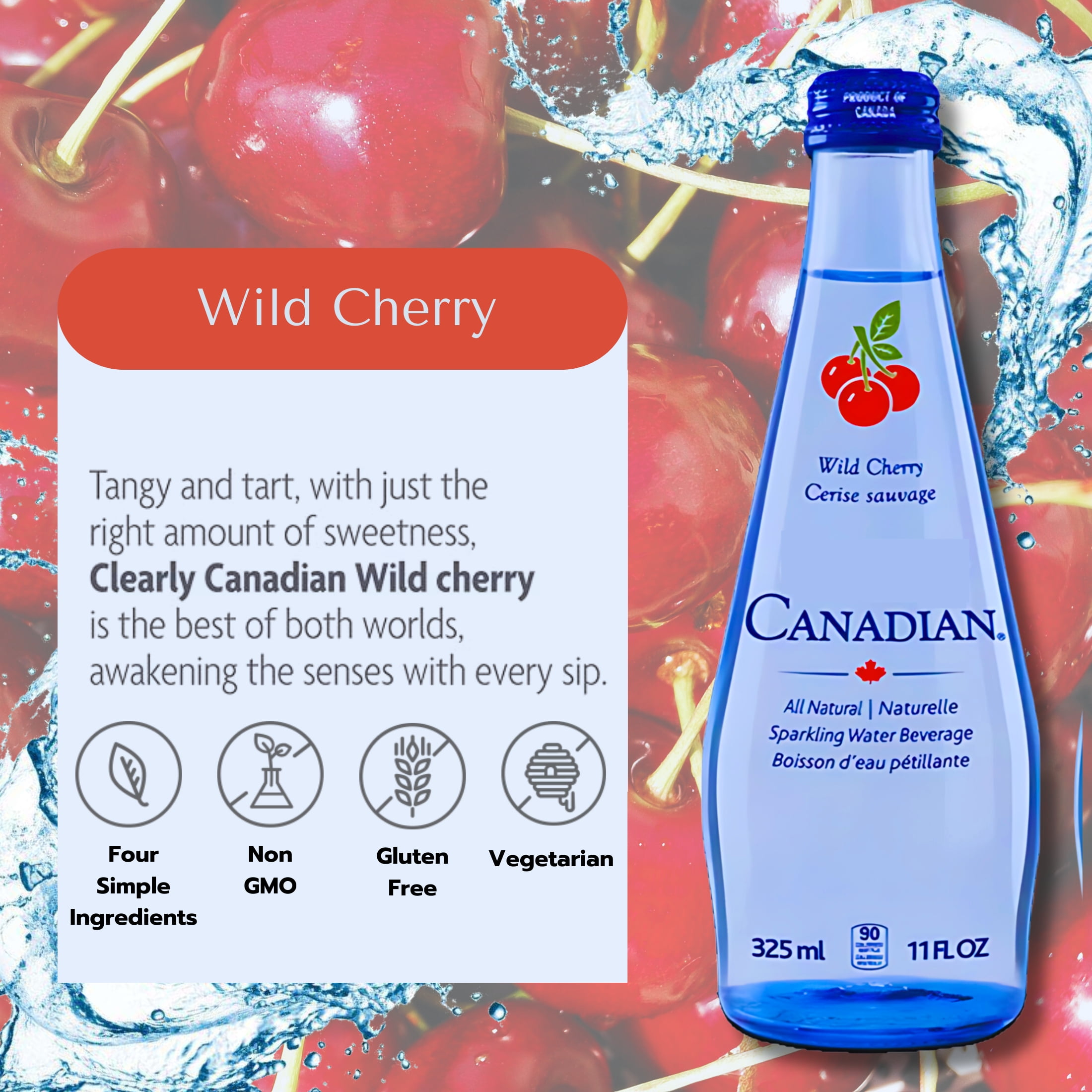 (12) Canadian Sparkling Water Beverage, 11 Floz Variety Pack FLAVOR MAY VARY Summer Strawberry  Wild Cherry Orchard Peach Mountain Blackberry Country Raspberry Fruit Flavored Party Drinks Cocktail