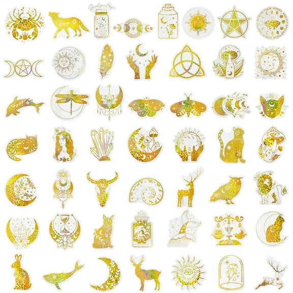 Wrapables Glittery Waterproof Transparent Holographic PET Spiritual Animals Stickers for Scrapbooking, Stationery, Journaling, Water Bottles, Phones, Laptops (100pcs)