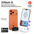 thumbnail image 2 of Piodata iXflash Q Phone Drive Card Reader with APP, MicroSD USB-C Adapter for iPhone, iPad & Android, MFi Certified Auto Backup, Portable Flash Storage, Black, 2 of 8
