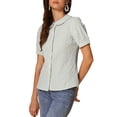 thumbnail image 4 of CAMISA DE CUADROS PARA MUJER INSPIRADA CHIC CON COLLAR PETER PAN Y MANGAS CORTAS ABULLONADAS, BLUSA DE BOTONES GINGHAM XL VERDE CLARO, 4 of 6