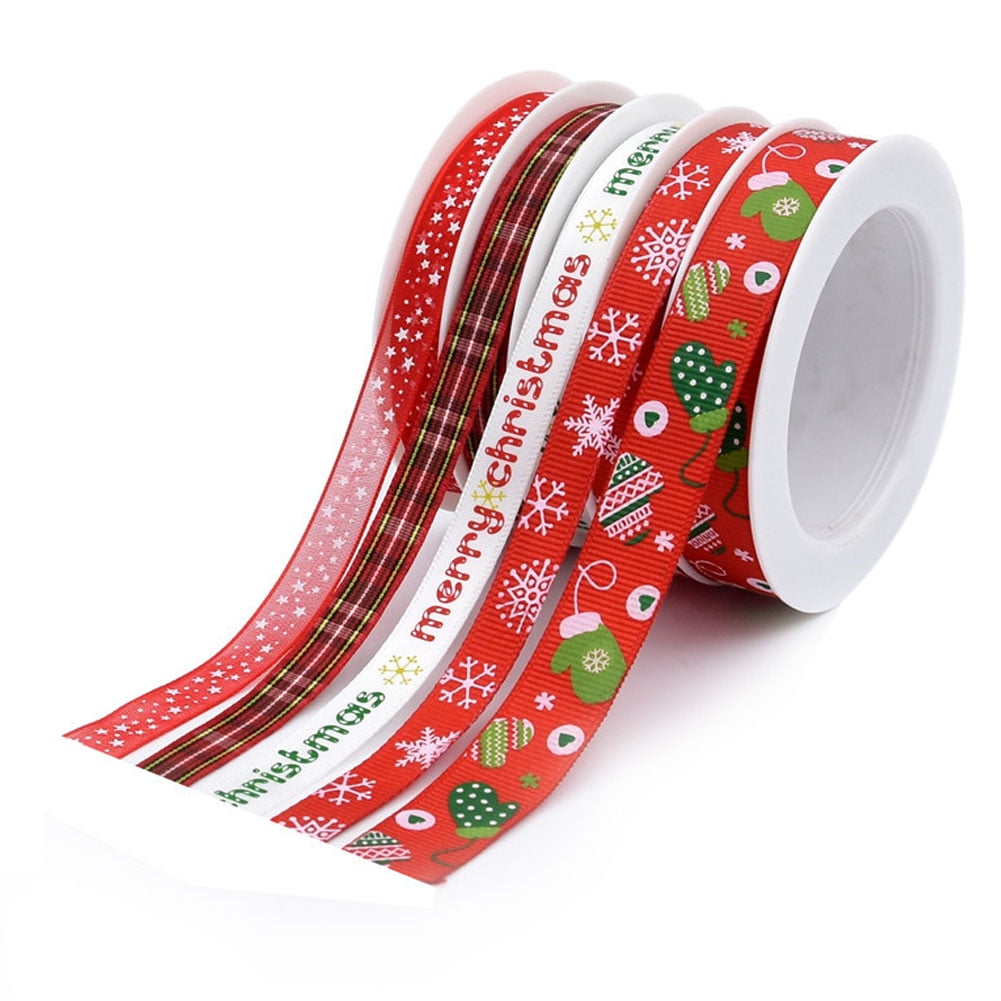 5 Rolls/Pack Printing Christmas Ribbon Gift Wrapping DIY Craft