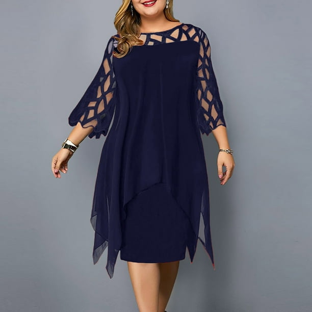 Plus Size Wedding Guest Dresses for Women Casual Long Sleeve ALine