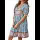 thumbnail image 3 of Vestido Informal de Verano para Mujer, Estilo Bohemio, con Escote en V, Corta, Estampado Floral, Estilo Babydoll, para Playa y Vacaciones. Azul M, 3 of 10