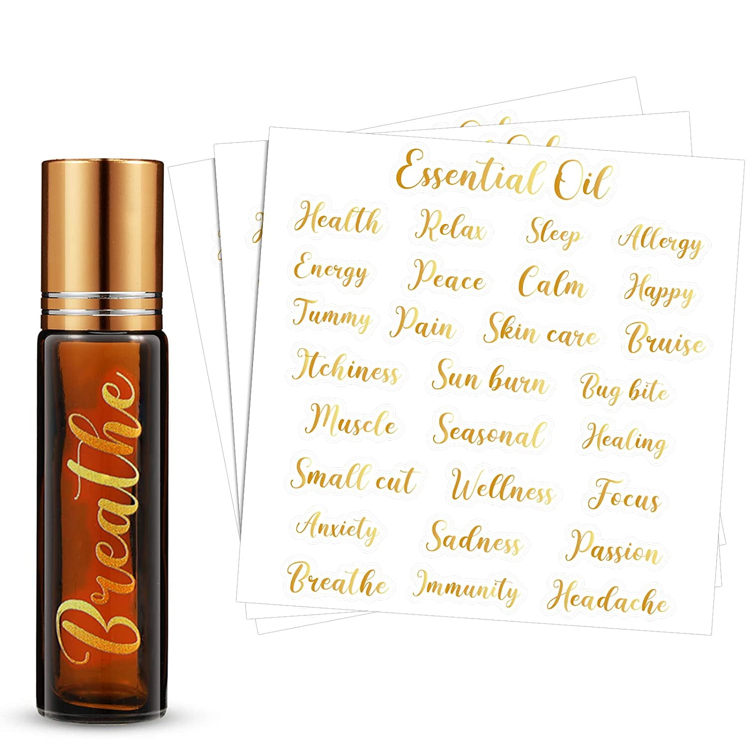 7 Sheets Essential Oil Labels Stickers, Gold Adhesive Letter Labels Oil Roller Bottles Lip Oil Tubes Waterproof Stickers Essential Oil Accessories ...