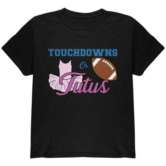 Gender Reveal Touchdowns or Tutus Ballerina Football Youth T Shirt Black Youth X-SM