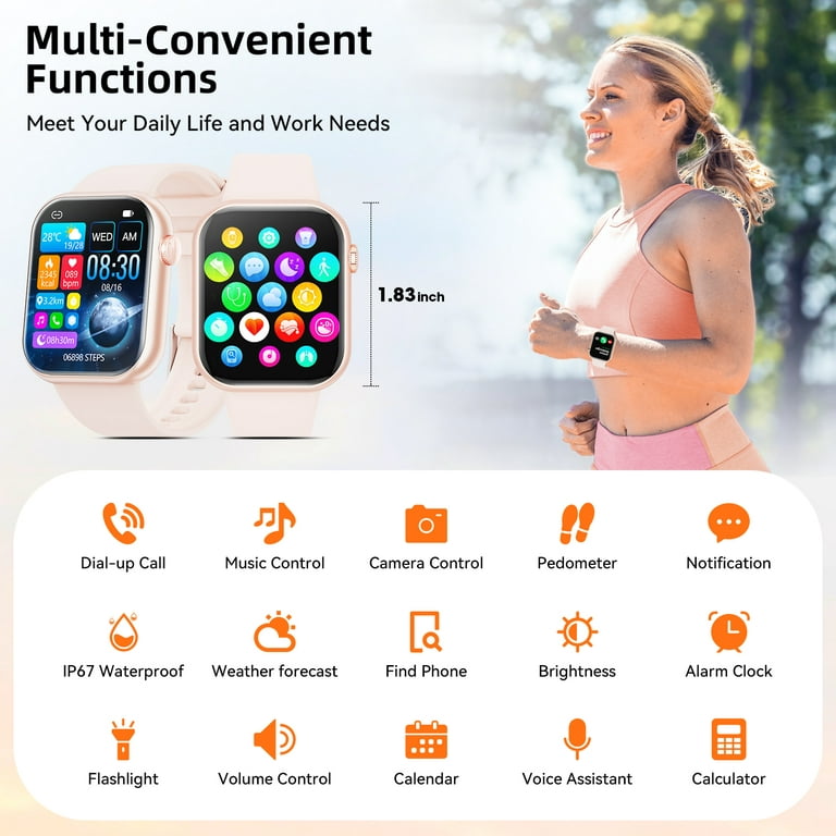 Pink Smart Watch for Women Ladies Teen Girls 1.7'' Bluetooth Watch for  Android iPhone, Waterproof Smartwatch with Step Counter Health Monitor  Sleep