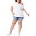thumbnail image 2 of Agnes Orinda Women's Plus Size Tops One Shoulder Short Sleeve Irregular Collar Blouse Summer Casual Basic Tee 2X White, 2 of 6
