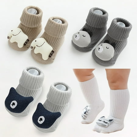 

Peryerana Baby Socks Cartoon Cotton Sockings Anti-slip Infant Floor Socks XS 0-6 Months White