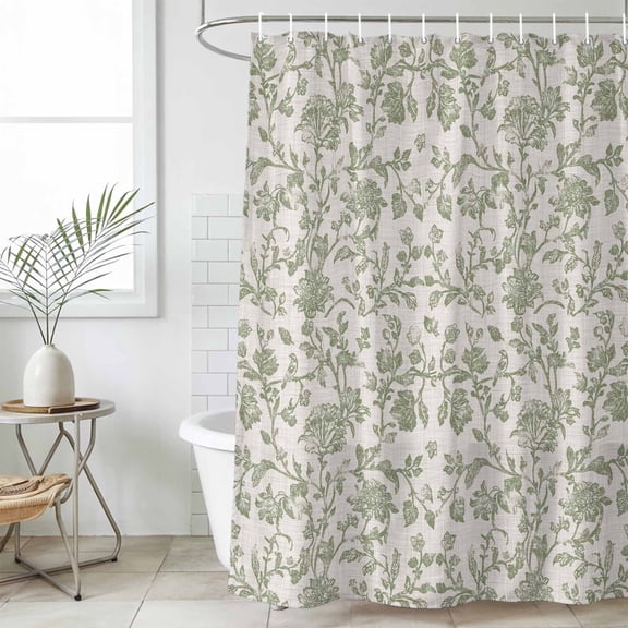Farmhouse Sage Green Waterproof Shower Curtain, Stall 36"x78" Washable Polyester Fabric Shower Curtains for Bathroom, Vintage Flower Leaf Botanical Decorative Bathtub Curtain Sets with Hooks