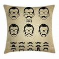 thumbnail image 1 of Geek Throw Pillow Cushion Cover, Male Face Silhouettes Showing Types of Moustaches and Haircuts Image, Decorative Square Accent Pillow Case, 16 X 16 Inches, Eggshell Beige and Black, by Ambesonne, 1 of 2