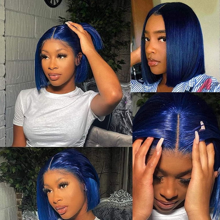 Gradient Blue Bob Wig Human Hair 13x4 Lace Front Wigs for  display picture 1