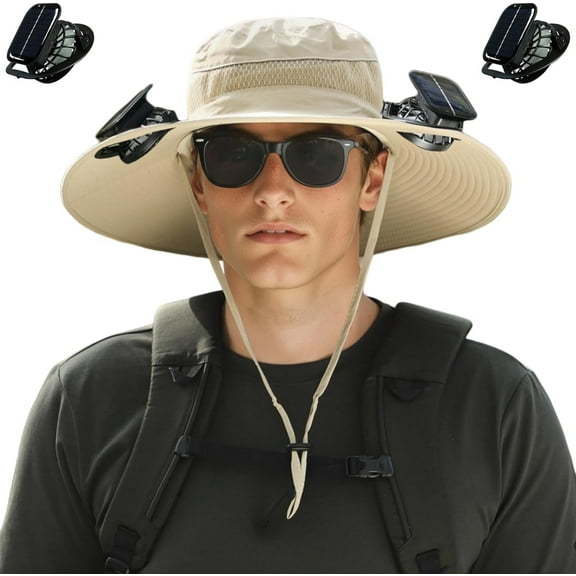 NOVELOVE Outdoor Wide Brim Sun Hat with Solar Fan, Solar & USB Charging,Outdoor Fishing Hat,Hat with Fan,Solar Fan Hat Upf50