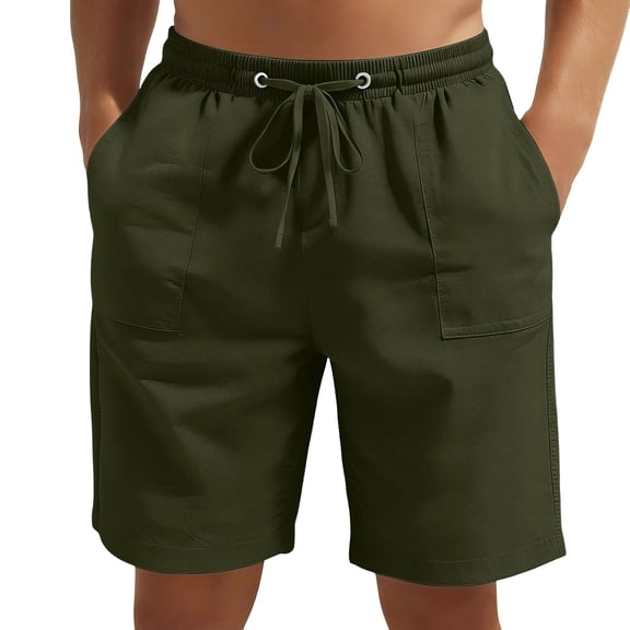 FINALGANG Mens Solid Color Elastic Waist Drawstring Shorts With Large Patch Pockets Relaxed Fit Quick Dry Lightweight For Fathers Day Gift Summer Daily Casual Wear Soft Bottoms